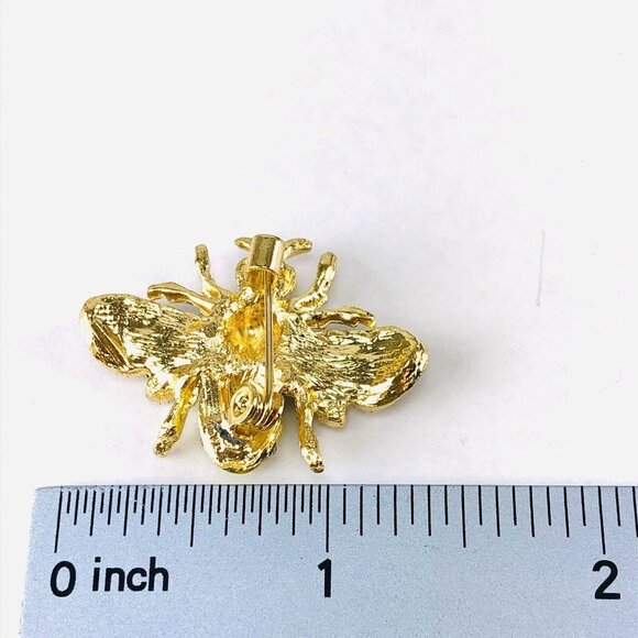 Brooch Bee Pin Enamel & Rhinestones Gold Tone - Picture 2 of 2